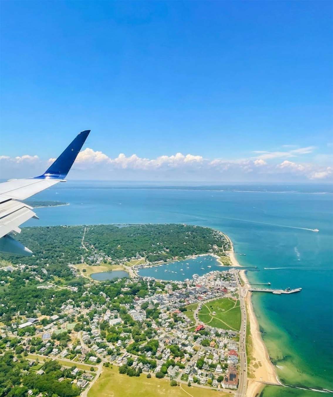 View from airplane window of Cape Cod, MA