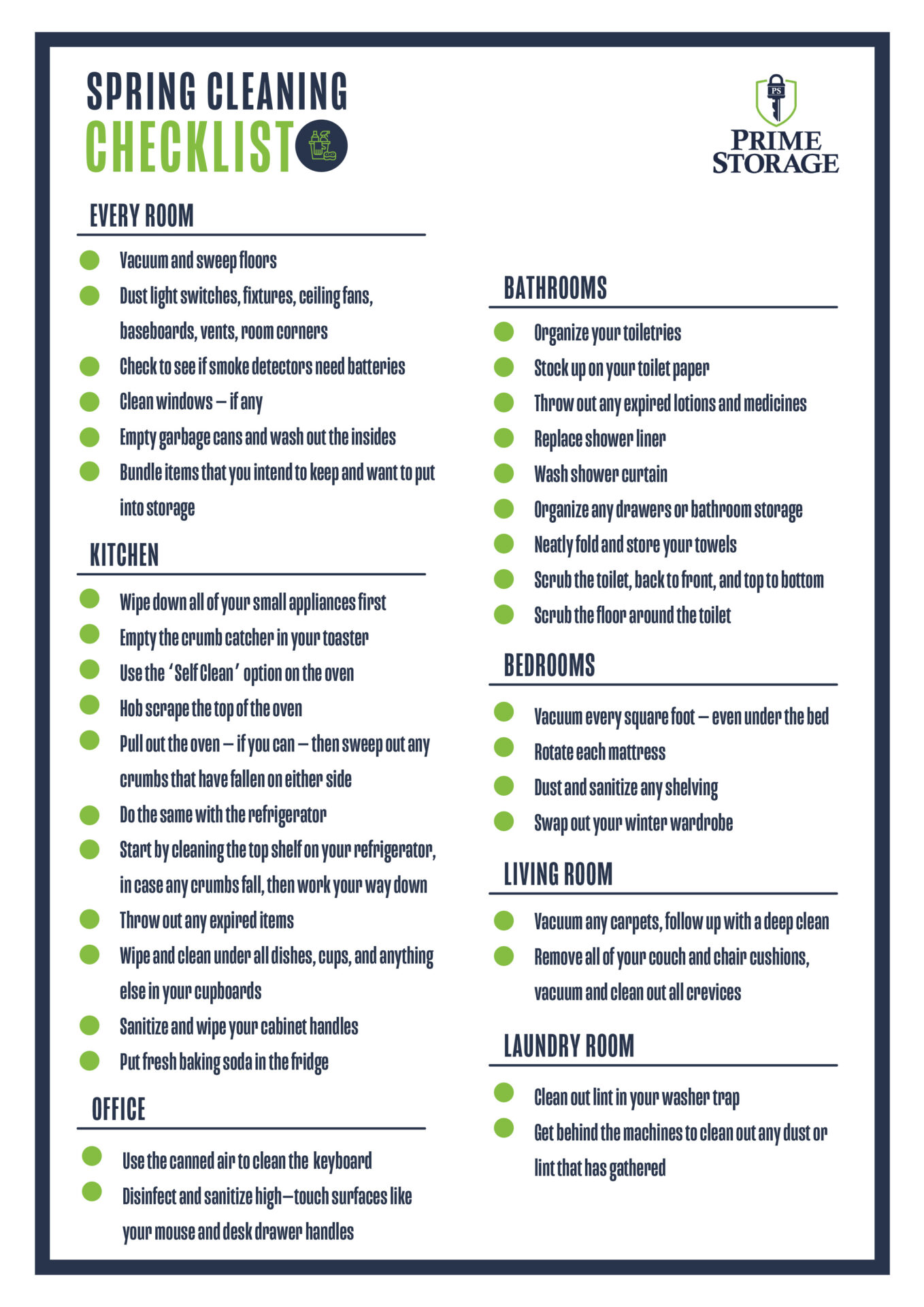 Prime Storage Cleaning Checklist