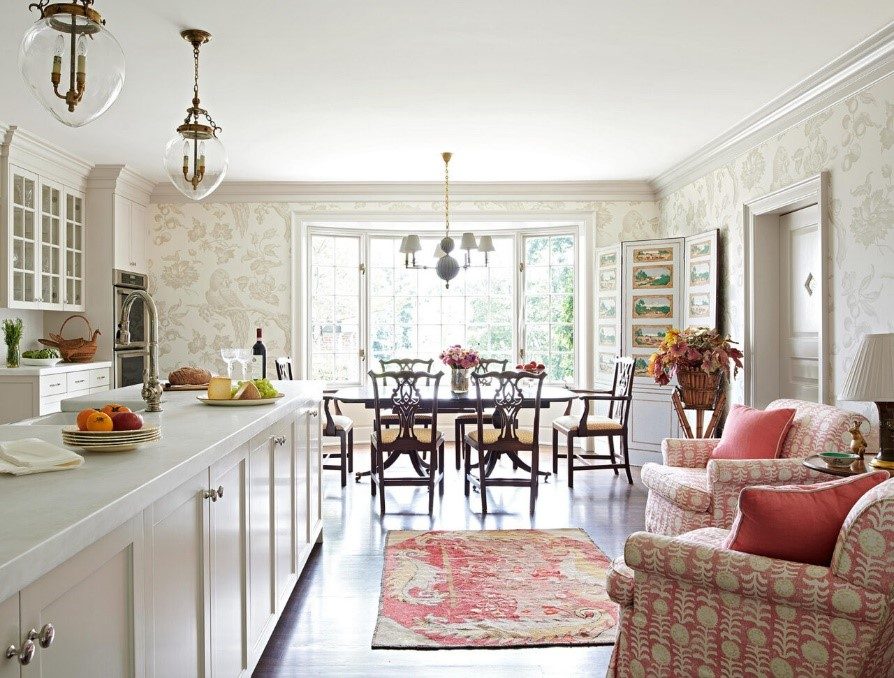 Kitchen outfitted with grandmillennial dining room set