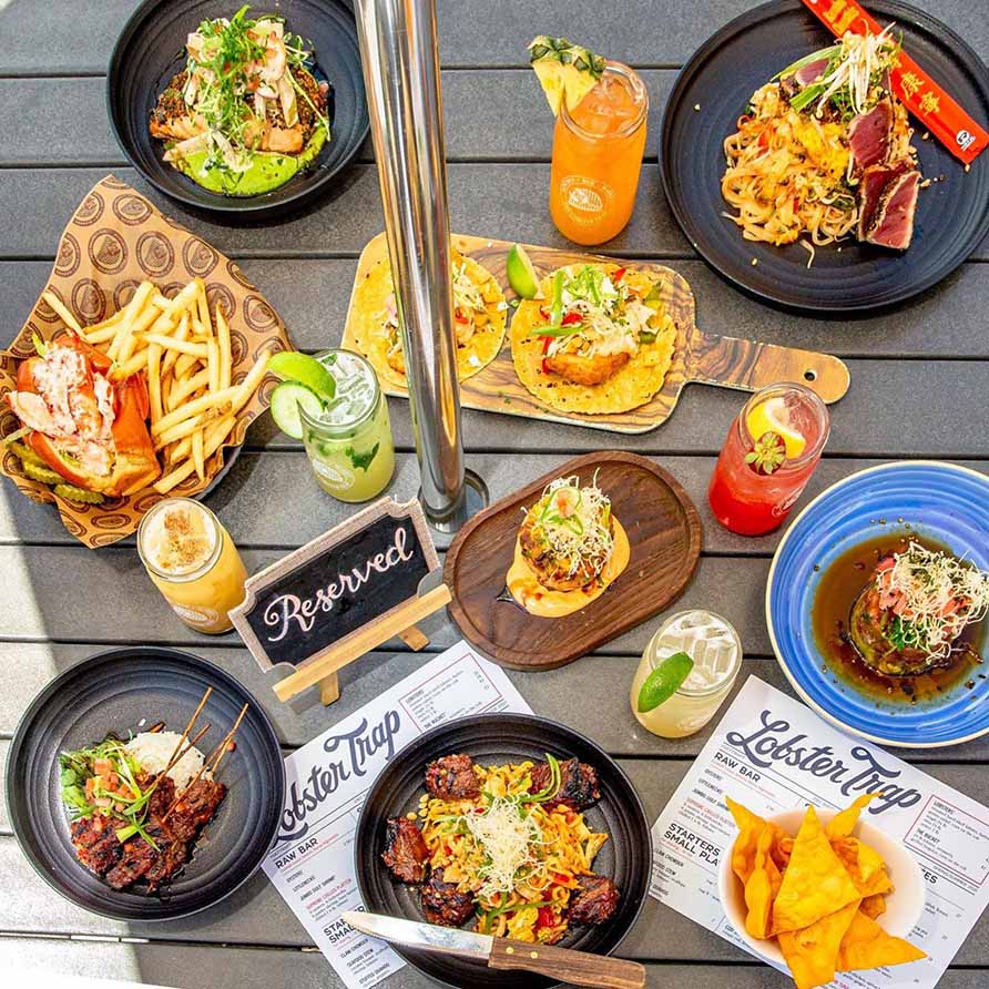 Assortment of entrees from the Lobster Trap near Bourne, MA