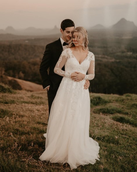 Bride and groom in wedding attire
