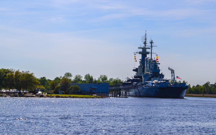 A view of the Battleship CAROLINA from the Cape Fear River.