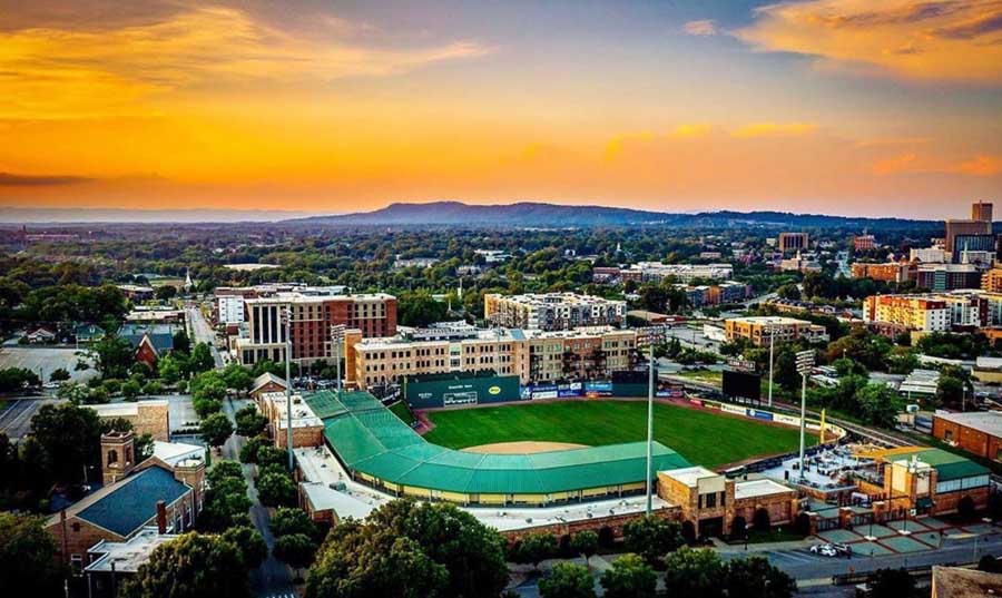 Aerial view of Four Field, home of the Greenville Drive Minor League Baseball team